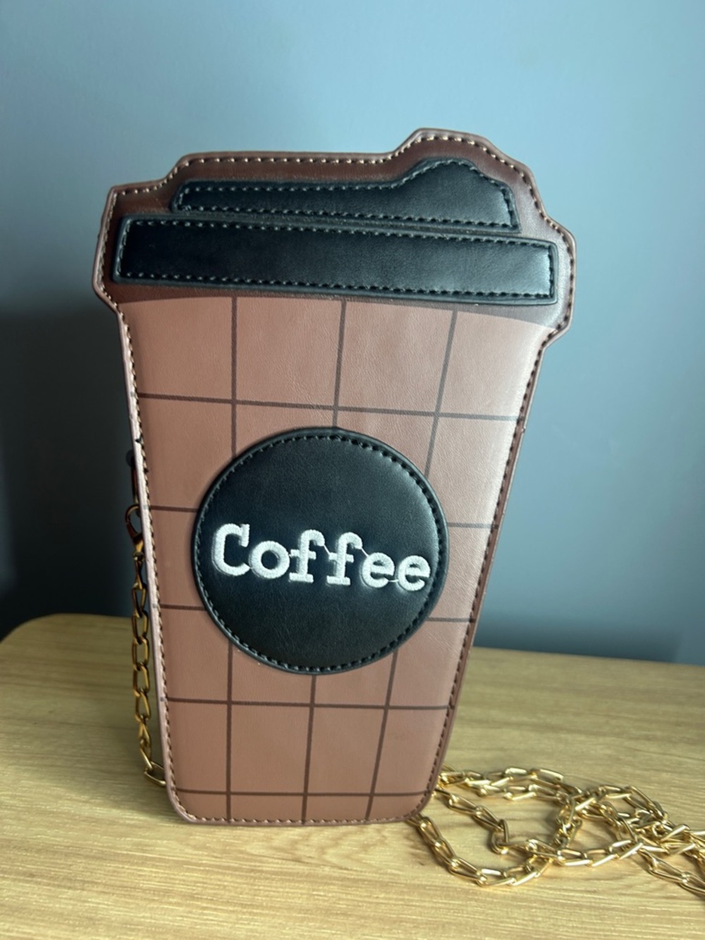 NWOT Coffee Cup Crossbody Bag - Brown with Black Accent/Gold chain